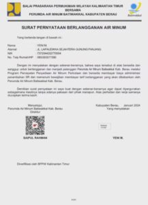 Perumda Air Minum Batiwakkal Berau Himbau Calon Penerima Manfaat (CPM) Sambungan Rumah (SR) Gratis